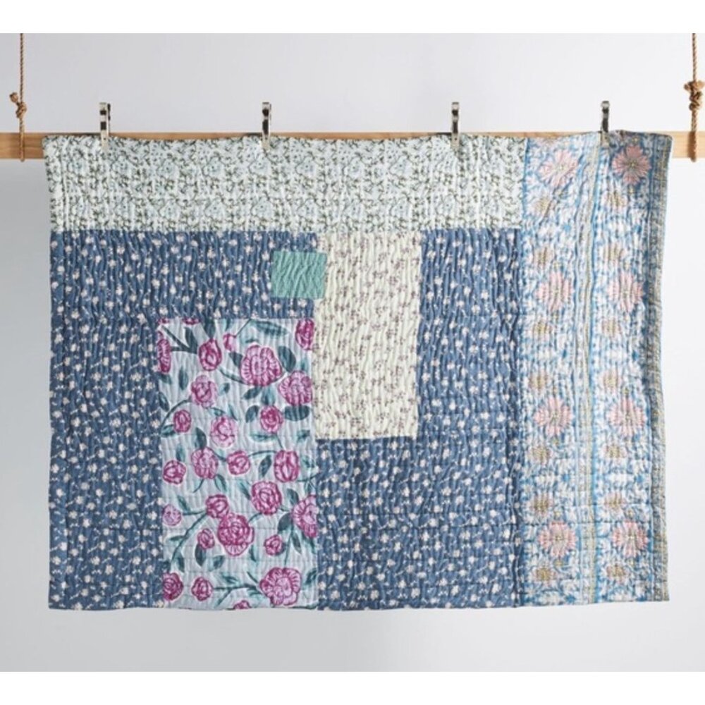 Anthropologie  Marina (Marvele) Patchwork Bed Blanket Quilt - Cottage Vibe
